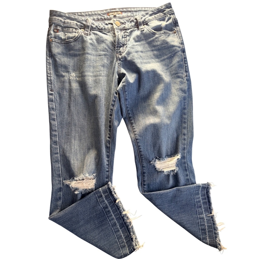 Dear John Distressed Skinny Jeans Medium Wash Raw Released Hem Womens Size 27